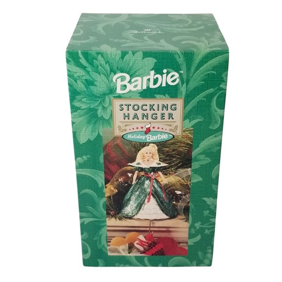 1996 Holiday Barbie Hallmark Stocking Hanger Christmas Green Glitter Vintage - Picture 3 of 10